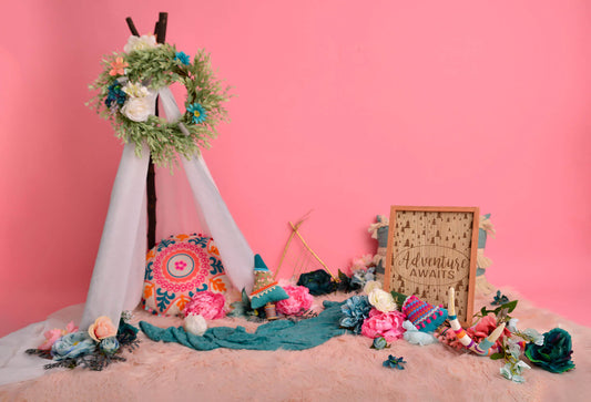 Fox White Tent Pink Children Birthday Vinyl Backdrop Design By Neiva - Foxbackdrop