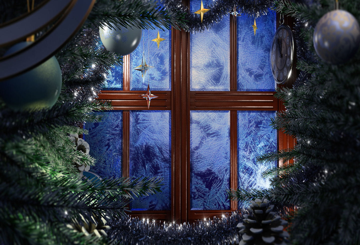 Fox Christmas Window Rolled Thick Vinyl Backdrop - Foxbackdrop