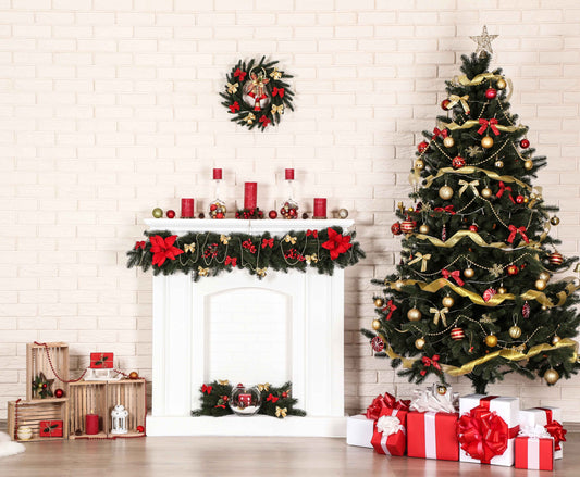 Fox Rolled Christmas Trees Vinyl Photos Backdrop - Foxbackdrop