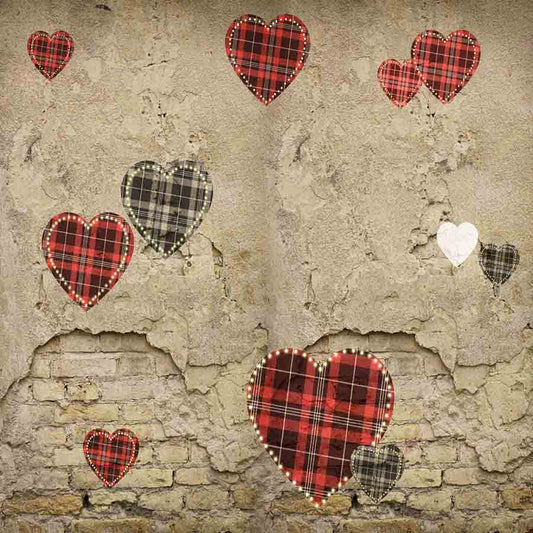 Fox Rolled Vinyl Retro Brick Wall with Heart Valentine Backdrop - Foxbackdrop
