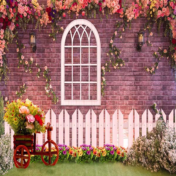 Fox Rolled Vinyl Spring Flowers Wall Fence Photography Backdrop - Foxbackdrop