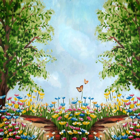 Fox Dreamy Flowers Trees Children Vinyl Photo Backdrop - Foxbackdrop