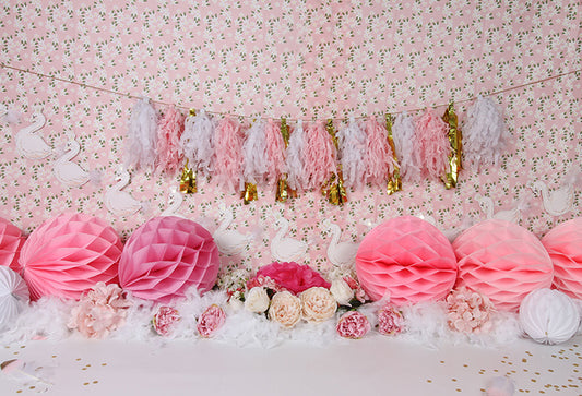 Fox Rolled Pink Cake Smash Birthday Vinyl Backdrop Designed by Rhiannon - Foxbackdrop