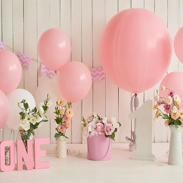 Fox Rolled Pink Balloons Girl Birthday Vinyl Photo Backdrop - Foxbackdrop