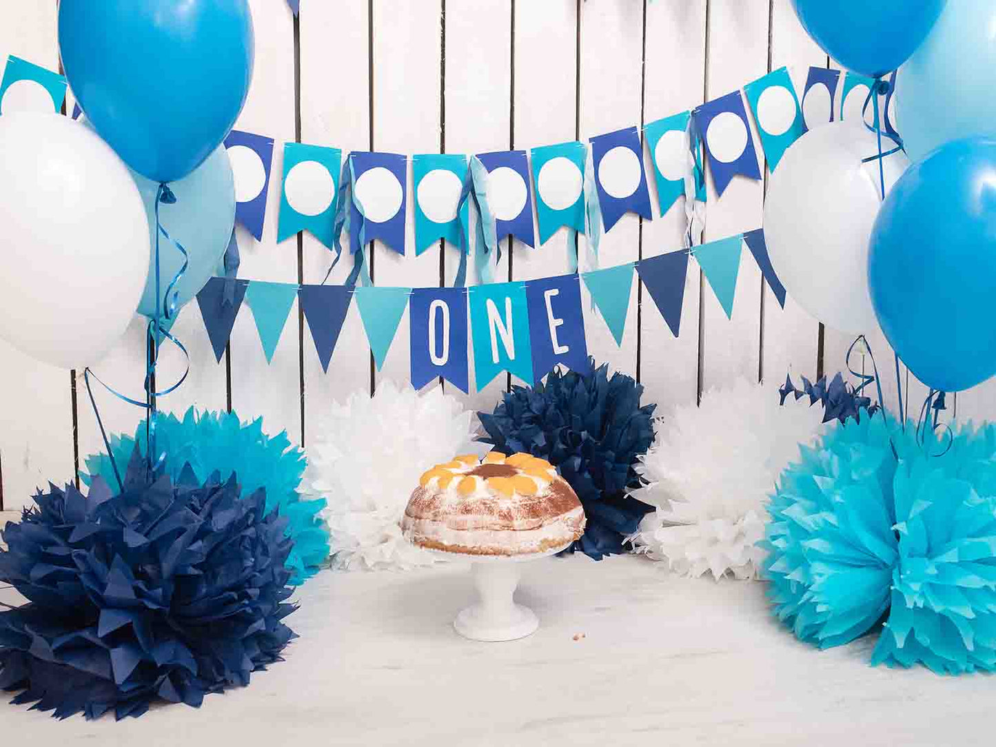 Fox Rolled Blue Balloons Wall Boy Birthday Vinyl Backdrop - Foxbackdrop