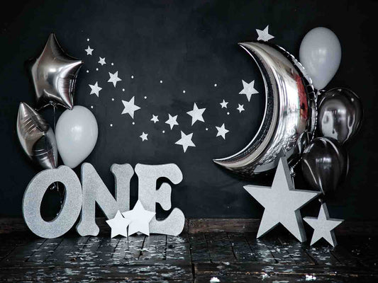 Fox Rolled Black Silver Boy Cake Smash Vinyl Backdrop - Foxbackdrop