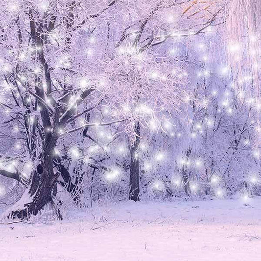 Fox Rolled Lavender Lights Trees Vinyl Photography Backdrop - Foxbackdrop