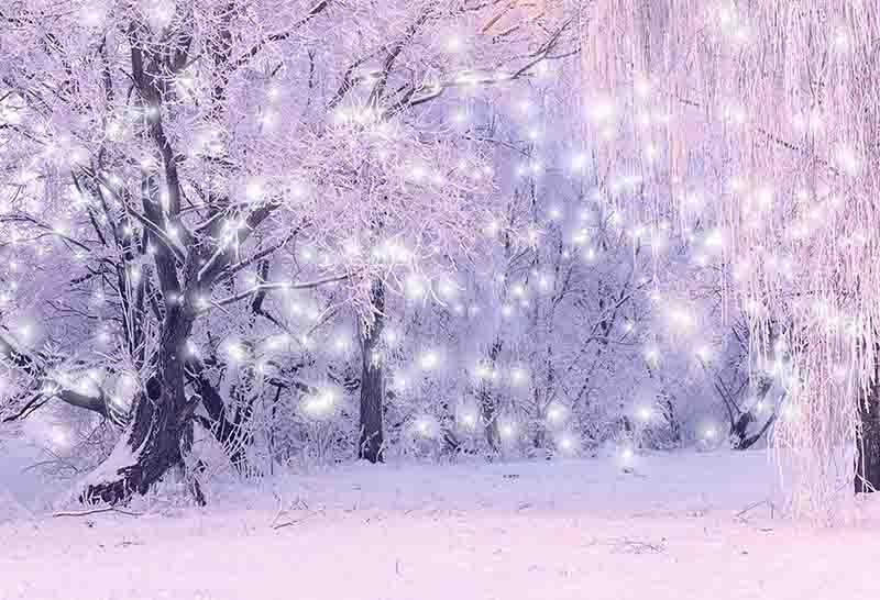 Fox Rolled Lavender Lights Trees Vinyl Photography Backdrop - Foxbackdrop