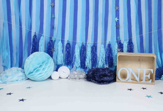 Fox Rolled Blue Boy Birthday Vinyl Backdrop Designed by Rhiannon - Foxbackdrop