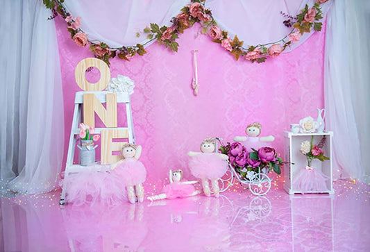 Fox Rolled Pink Girl Birthday Vinyl Backdrop Design by Maria Gabriela - Foxbackdrop