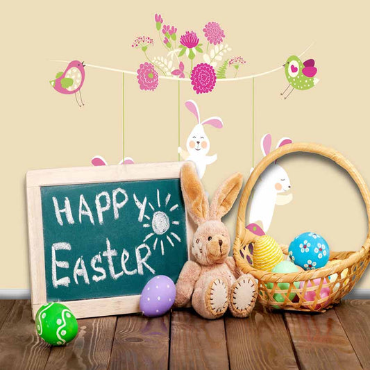 Fox Rolled Children Happy Easter Vinyl Photography Backdrop - Foxbackdrop