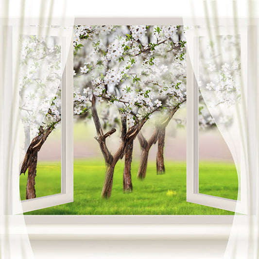 Fox Rolled Window Flowers Trees Vinyl Spring Backdrop - Foxbackdrop