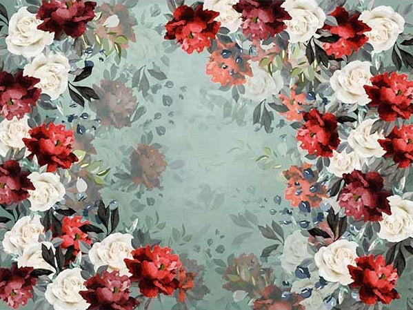 Fox White Red Flowers Vinyl/Fabric Backdrop for Photography