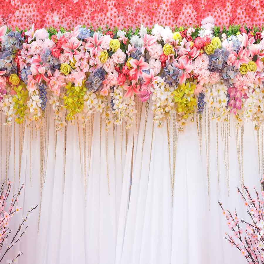 Fox Rolled Pink White Curtain Vinyl Wedding Backdrop - Foxbackdrop