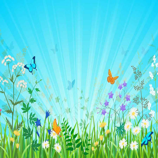 Fox Rolled Spring Grass Butterfly Vinyl Photo Backdrop - Foxbackdrop