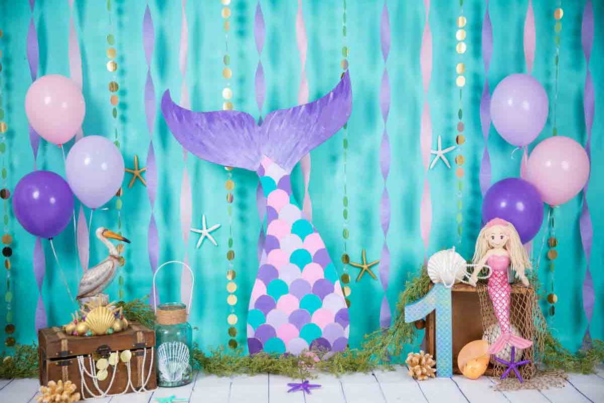 Fox Rolled Vinyl Mermaid Children Birthday Cake Smash Backdrop Designed By Blanca Perez - Foxbackdrop