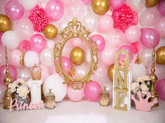 Fox Rolled Pink Balloons Girls Birthday Vinyl Backdrop Designed By Blanca Perez - Foxbackdrop