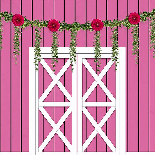 Fox Rolled Floral White Door Pink Spring Vinyl Backdrop - Foxbackdrop