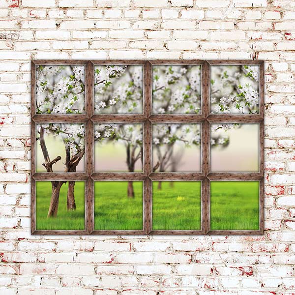 Fox Rolled Spring Flowers Window Brick Wall Vinyl Backdrop - Foxbackdrop