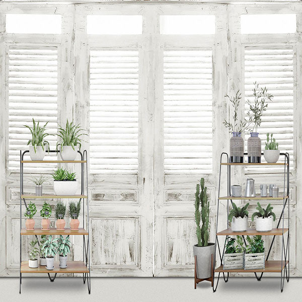 Fox Rolled Plants White Door Vinyl Spring Backdrop - Foxbackdrop
