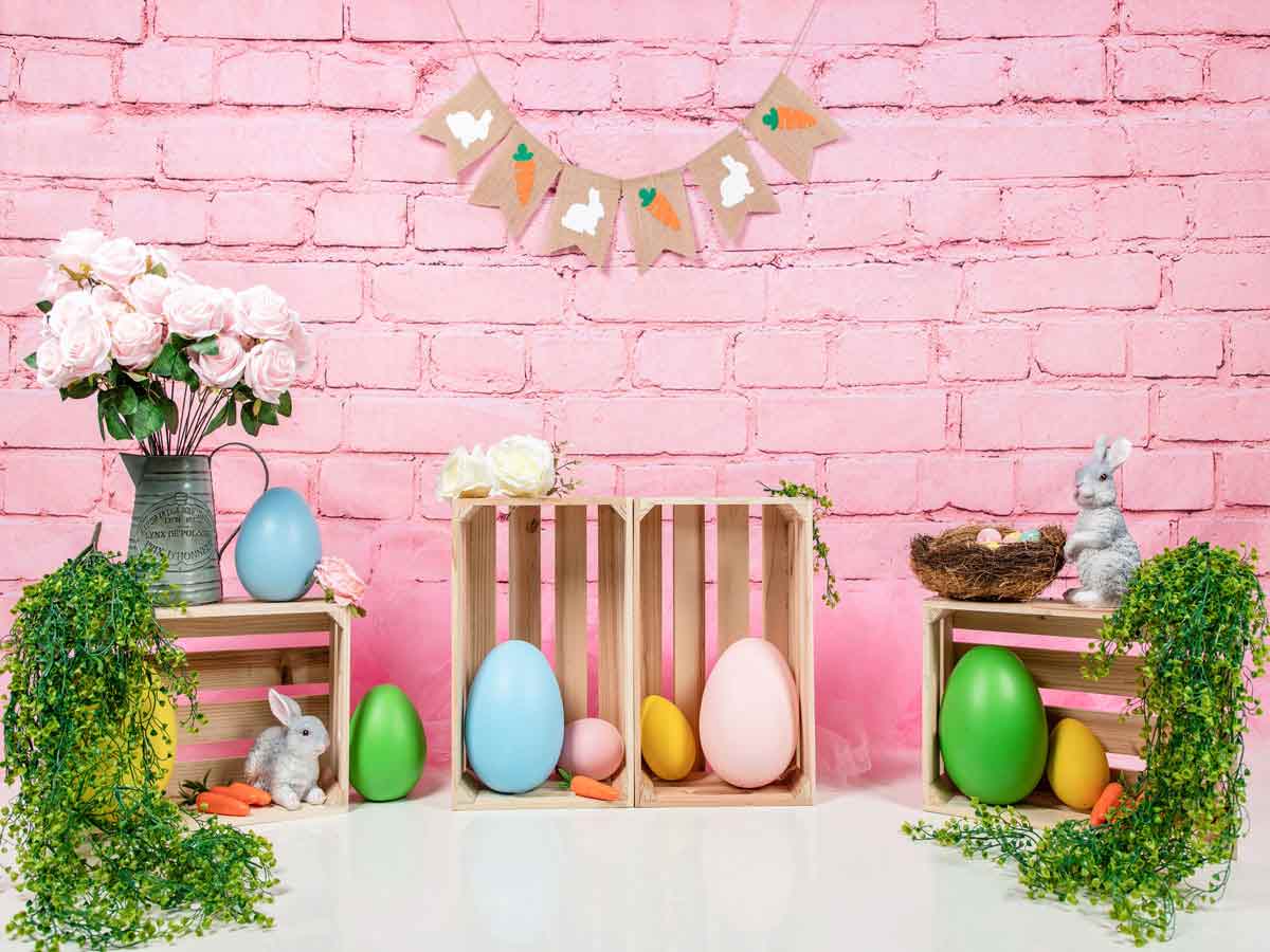 Fox Vinyl Rolled Easter Eggs Pink Photo Backdrop Designed by Jia Chan - Foxbackdrop