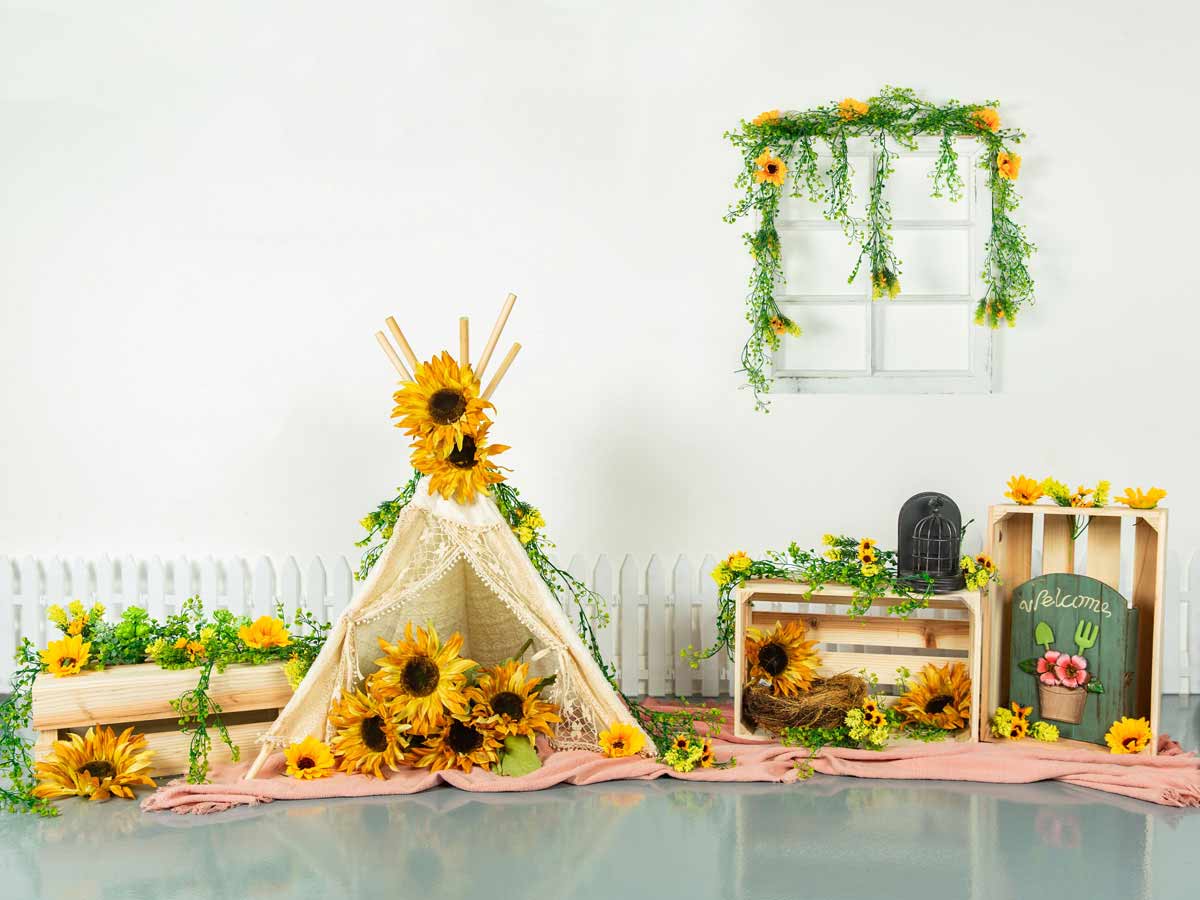 Fox Rolled Sunflowers Spring Vinyl Photography Backdrop Designed by Jia Chan - Foxbackdrop