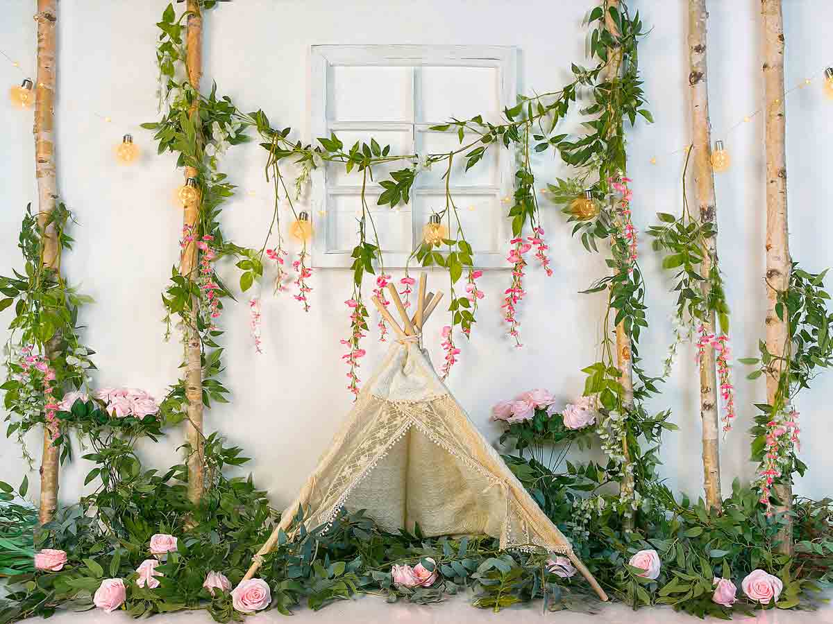 Fox Rolled Vinyl Spring Trees Flowers Photography Backdrop Designed by Jia Chan - Foxbackdrop