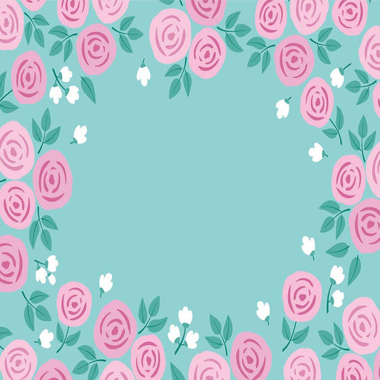 Fox Rolled Vinyl Pink Flowers Blue Floral Photo Backdrop - Foxbackdrop