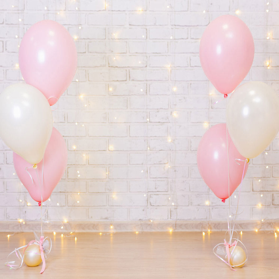 Fox Rolled Balloons Brick Wall Glitter Girls Birthday Backdrop - Foxbackdrop