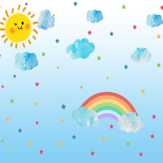 Fox Rolled Vinyl Sky Blue Sun Cloud Rainbow Children Backdrop - Foxbackdrop