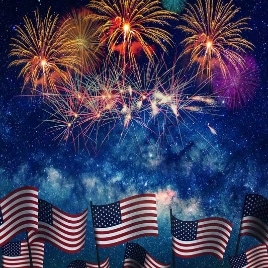 Fox American Flag 4th of July Firework Vinyl Backdrop - Foxbackdrop