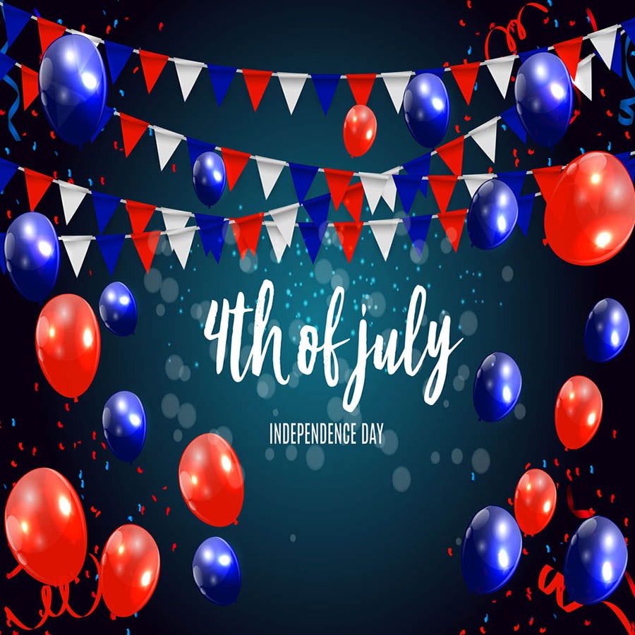 Fox 4 of July Balloons Flag Vinyl Independence Backdrop - Foxbackdrop