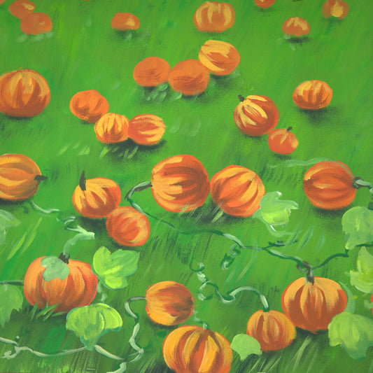 Fox Rolled Pumpkin Green Grass Vinyl Photography Backdrop - Foxbackdrop