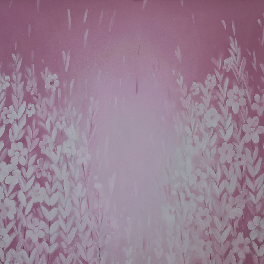 Fox Rolld Painting Pink Vinyl Backdrop with White Flowers - Foxbackdrop