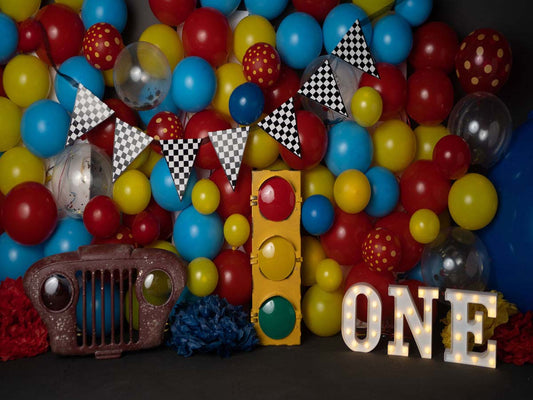 Fox Balloons Children Boy Birthday Vinyl Backdrop Design by Kali - Foxbackdrop