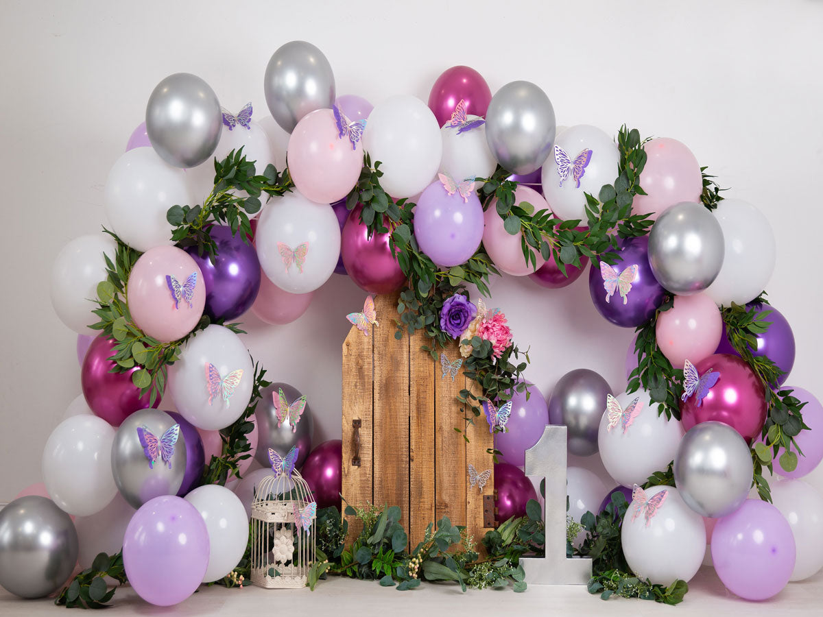 Fox Rolled Purple Balloons Girls Birthday Vinyl Backdrop Designed By Blanca Perez - Foxbackdrop