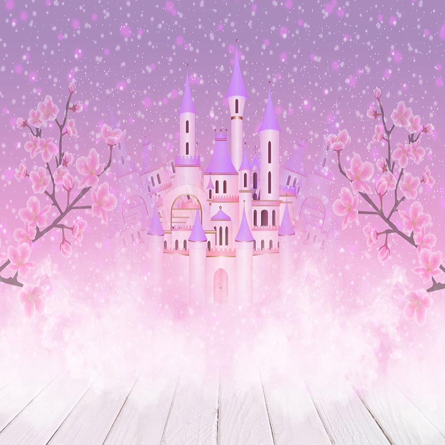 Fox Pink Flower Castle Vinyl Backdrop for Children - Foxbackdrop