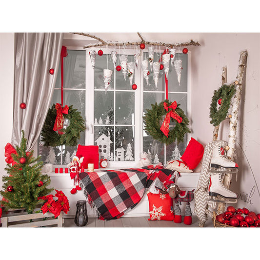 Fox Window Christmas Trees Vinyl Backdrop - Foxbackdrop