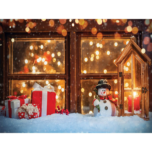 Fox Window Shiny Snowman Christmas Vinyl Backdrop - Foxbackdrop