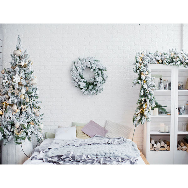 Fox Christmas Tree Bed Vinyl Photography Backdrop - Foxbackdrop