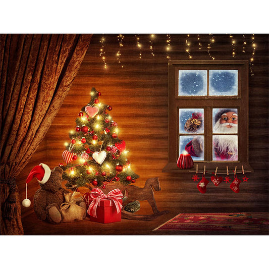 Fox Santa Claus Christmas Trees Vinyl Backdrop - Foxbackdrop