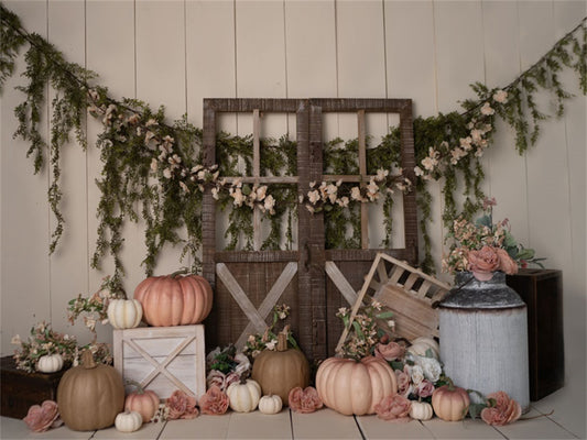 Fox Rolled Spring Flowers Pumpkin Fall Backdrop Design by Kali - Foxbackdrop