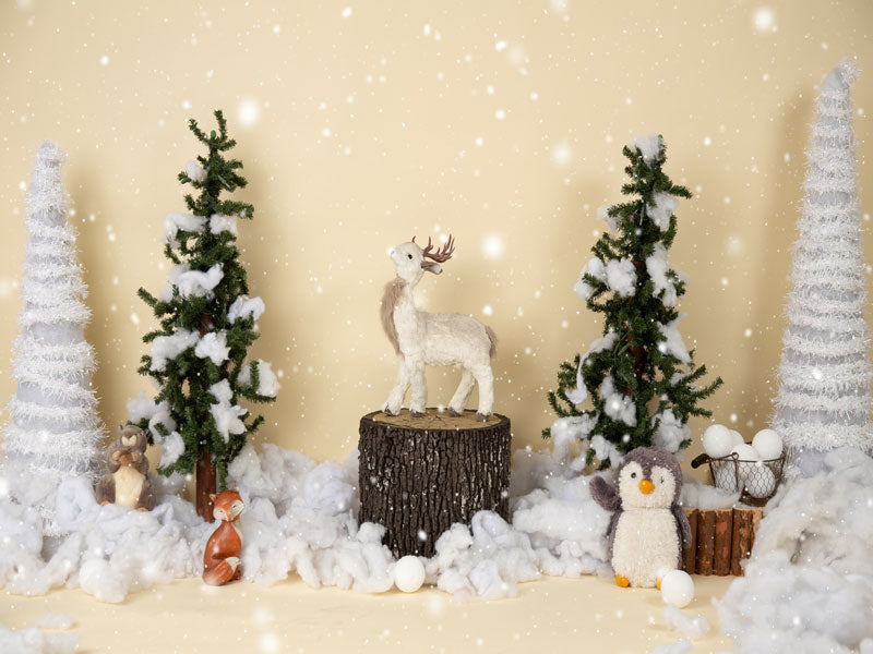 Fox Rolled Winter Christmas Vinyl Backdrop Designed By Blanca Perez - Foxbackdrop