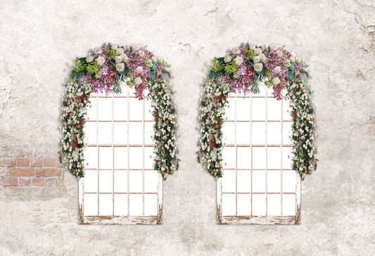 Fox Retro White Brick Wall Spring Flowers Window Vinyl Backdrop - Foxbackdrop