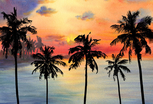 Fox Summer Beach Nightfall Vinyl Tree Backdrop - Foxbackdrop