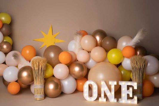 Fox Rolled Children Balloons Cake Smash Birthday Backdrop Design by Kali - Foxbackdrop