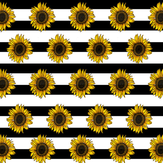 Fox Sunflowers Black white stripes Vinyl Backdrop Cloth - Foxbackdrop