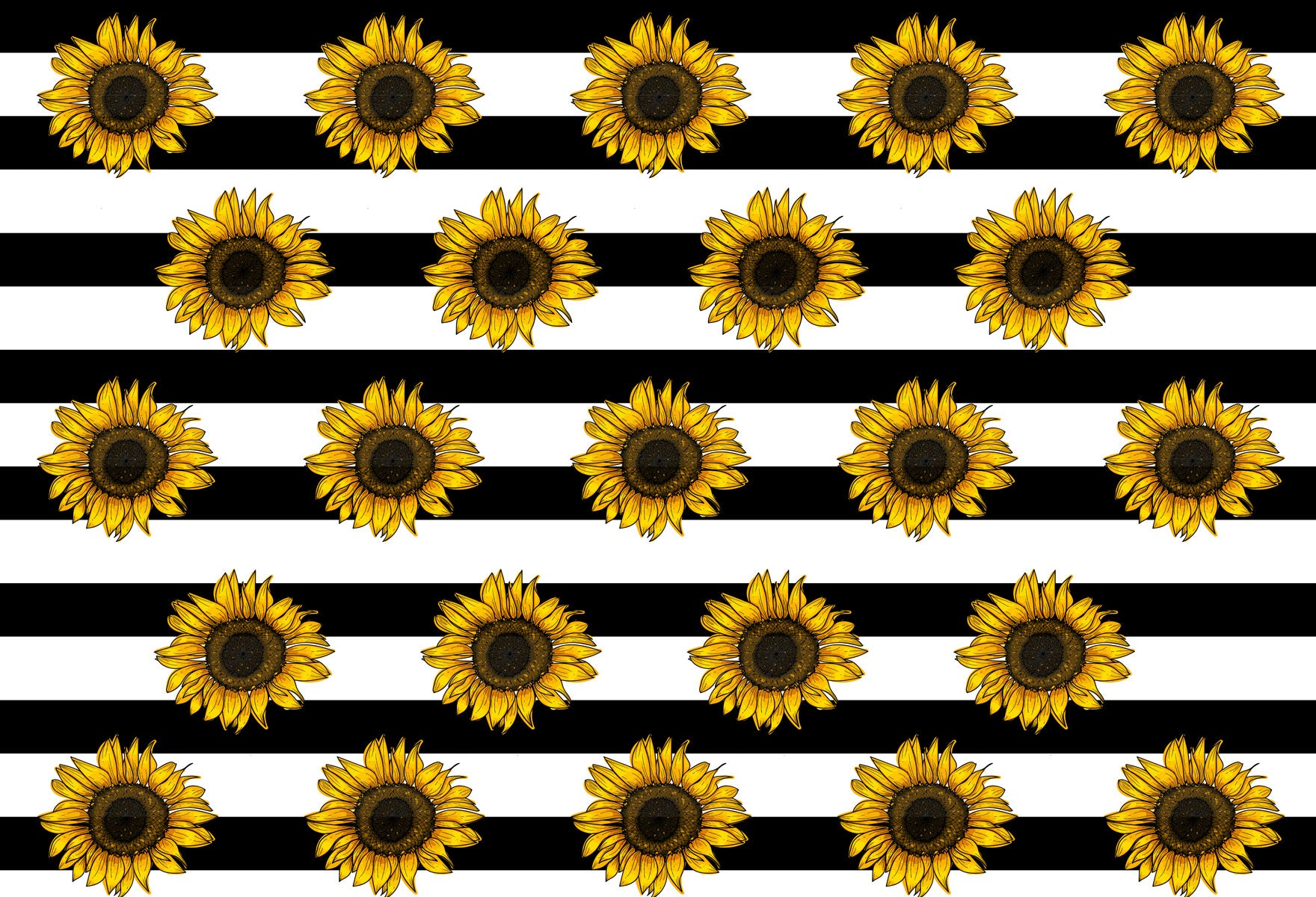 Fox Sunflowers Black white stripes Vinyl Backdrop Cloth - Foxbackdrop