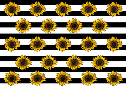 Fox Sunflowers Black white stripes Vinyl Backdrop Cloth - Foxbackdrop