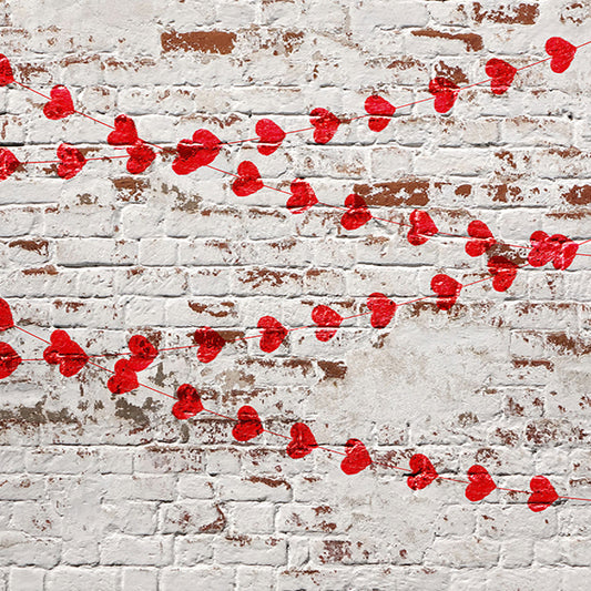 Fox Retro Wall with Red Hearts Valentine's Day Vinyl Backdrop - Foxbackdrop